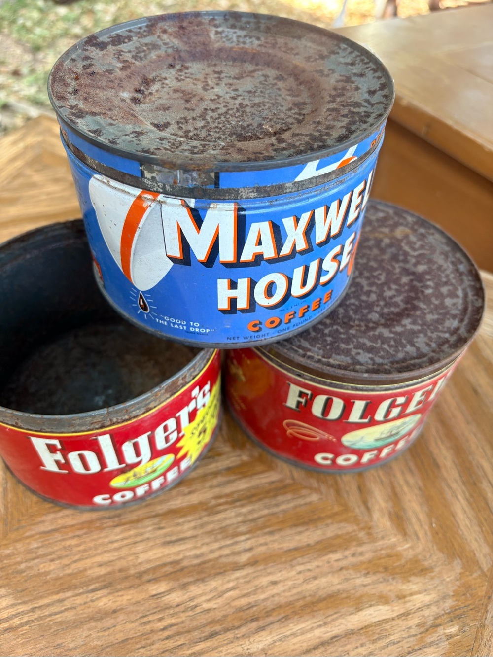 Vintage Maxwell House & Folgers Coffee Tin Can Lot of 3 Advertising Decor